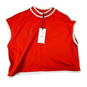 Calia Rib Crop Tank Women XXL Fresh Red NEW WAX15123 Sporty Sleeveless Top